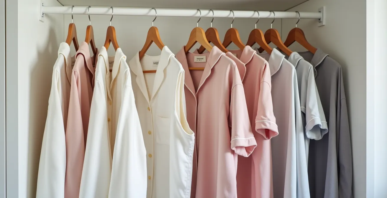 Vestiaire nocturne élégamment organisé avec différents styles de pyjamas